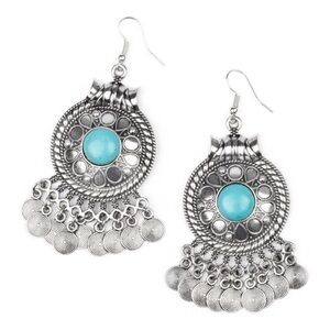 Faux Turquoise Silver Tone Earrings